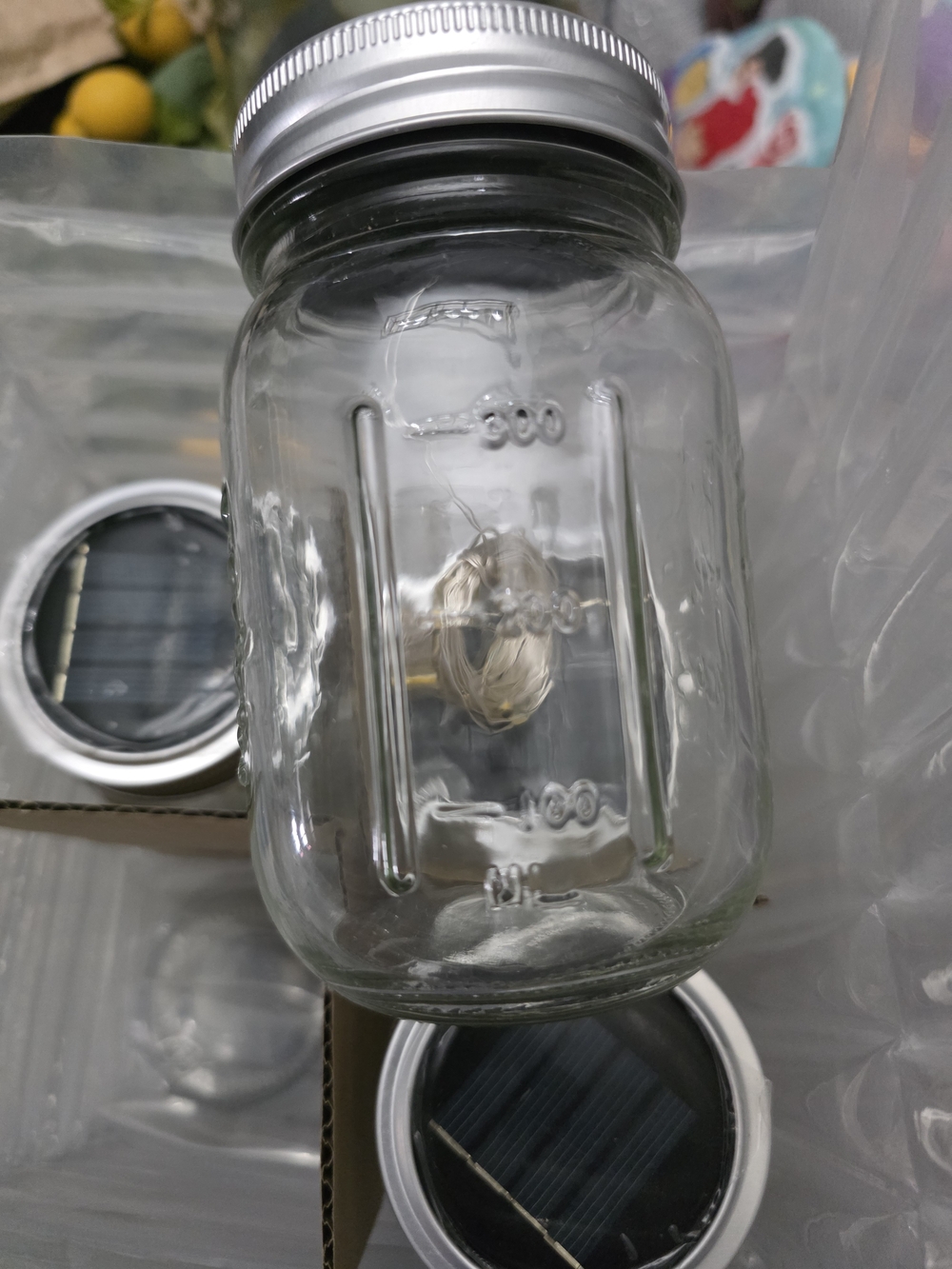 8 Solar Powered LED Mason Jar String Lights, Clear Glass, Outdoor Switch Control